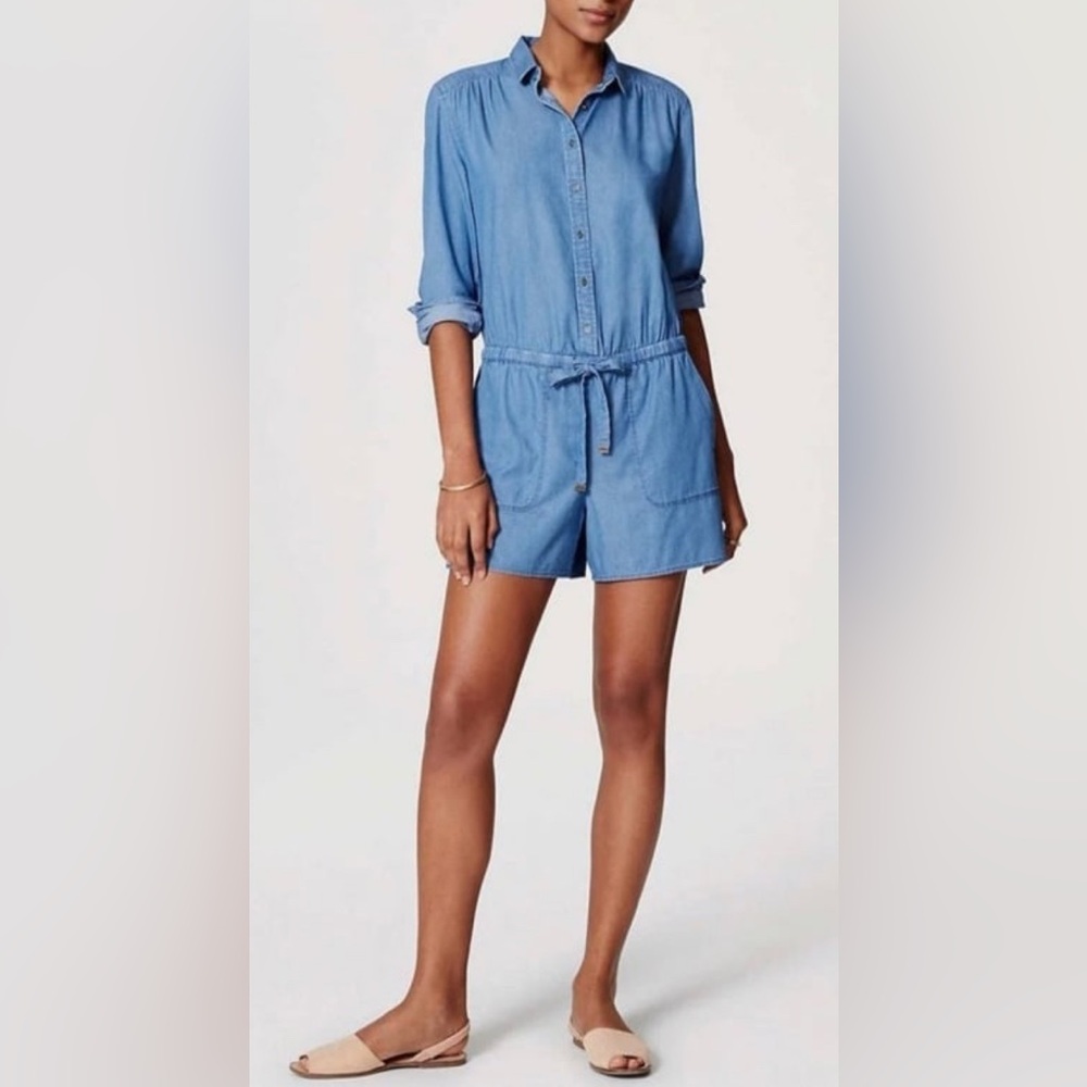 Ann Taylor LOFT Chambray Drawstring Romper